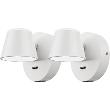 Imagem de URSOLA Conjunto de dois candeeiros de parede, arandela de parede LED com interruptor liga/desliga, porta de carregamento USB, lâmpada de parede com fio de 110 volts, 350 arandelas giratórias