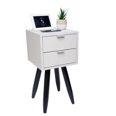 Imagem de Kit Mesa Cabeceira Retro 2 Gavetas 30Cm Pé Marrom Escuro - Fl Decor