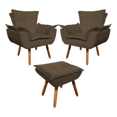 Imagem de Kit 2 Poltrona + Puff Opala Consultório Suede Marrom - King Lar
