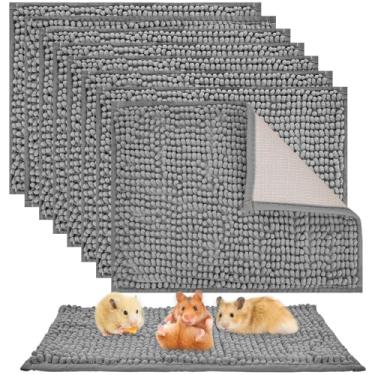 Imagem de 8 peças forro de porquinho-da-índia lavável forro de gaiola de coelho 16x12 polegadas tapetes de lã de porquinho da índia reutilizáveis almofadas de xixi para animais pequenos, coelho (cinza)