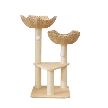 Imagem de SHENGOCASE Torre de árvore para gatos com cesta de vime de vime, 2 camas grandes de cestos de ninho, poleiro de janela para gatos grandes de até 11 kg