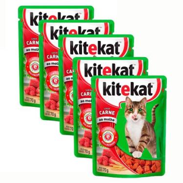 Imagem de Kit 5 Ração para Gatos KiteKat Adulto Sabor Carne 70g