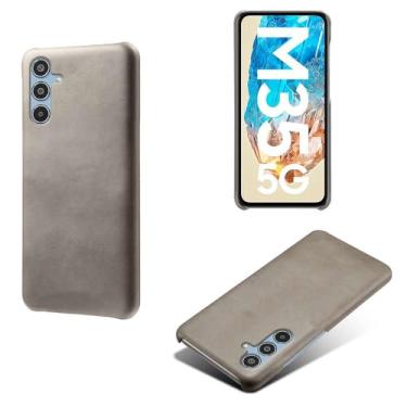 Imagem de Capa para Samsung Galaxy M35 5G,Proteção contra quedas,Casca de volta de cor sólida simples,Design de couro de imitação de plástico-Gray