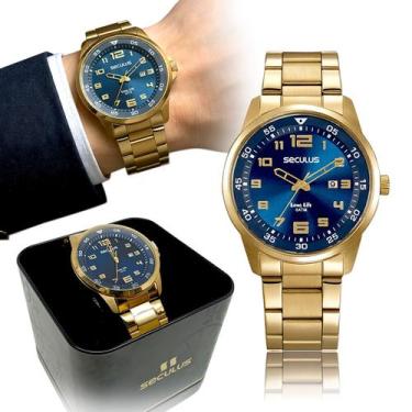 Imagem de Relógio Masculino Executivo Esportivo Couro Dourado Prata - Mondaine e