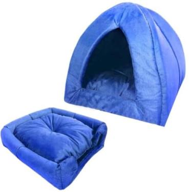Imagem de Cama Para Cachorro Caminha Pet Modelo Iglu Tamanho Grande Toca De Gato(Azul Suede)