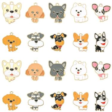 Imagem de UR URLIFEHALL 40 peças, 10 estilos, pingentes esmaltados para cães de estimação, filhotes de cachorro, pingentes para colar faça você mesmo, pulseira, artesanato, joias, acessórios para fazer achados