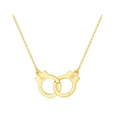 Imagem de M MOOHAM Colar feminino com duas iniciais algemas, banhado a ouro 14K, duas letras, amizade, melhor amigo, joias personalizadas, presentes de aniversário para mulheres, melhores amigas, casais, Latão