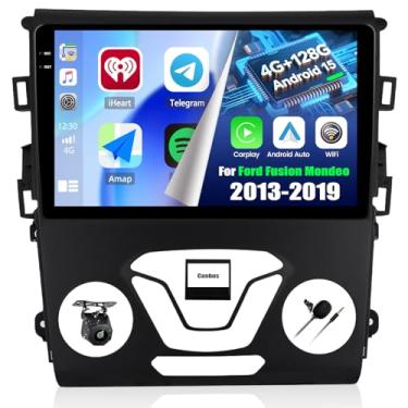 Imagem de [4G + 128G] Rádio automotivo para Ford Fusion Mondeo 2013-2019 com carro sem fio CarPlay Android Auto, tela sensível ao toque de 22.9 cm, Android 15, estéreo automotivo com link espelhado, Wi-Fi
