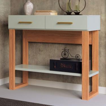 Imagem de Aparador Industrial 2 Gavetas 1 Prateleira 100% Mdf Off White/Freijó/Gold - Pradel