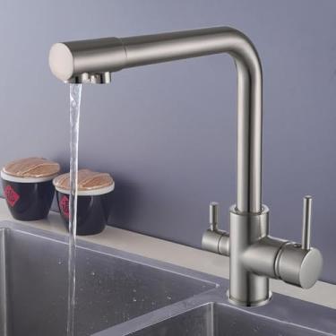 Imagem de Torneira De Cozinha 3 Em 1 Filtro Torneira Misturadora De 3 Vias Torneira Giratória De Três Vias De 360 ° Com Torneiras De Pia De Saída De água Filtrada Para Cozinha, Brushed