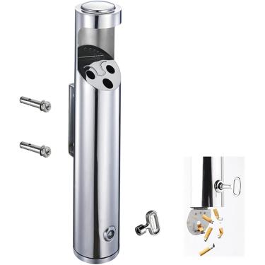 Imagem de Cinzeiro Cigarro Montado Na Parede, Aço Inoxidável Metal Lockable Cigarro Butt Container Para Fora, Cigarro Butt Receptáculo Cinzeiros Pequenos Com Tampa, Wall Mounted Ashtrays for Outside, D
