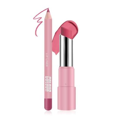 Imagem de Conjunto de delineador labial e batom fosco vermelho rosa 2 em 1, kit de lábios com delineador labial, manchas labiais de longa duração, à prova d'água, à prova de manchas para mulheres mais velhas