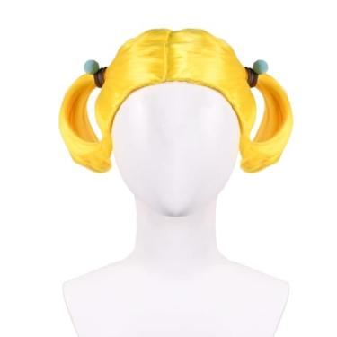 Imagem de abouder Peruca curta Bubbles com rabos de cavalo duplos saltitantes inclui 2 faixas de cabelo azul pompom para festa de Halloween e cosplay