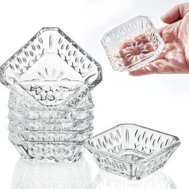 Imagem de kanpura Mini tigelas de vidro transparentes de 7,6 cm, pacote com 6, pratos pequenos de 51 g, tigelas empilháveis para temperos, molhos, coberturas de sorvete, lava-louças, micro-ondas e freezer