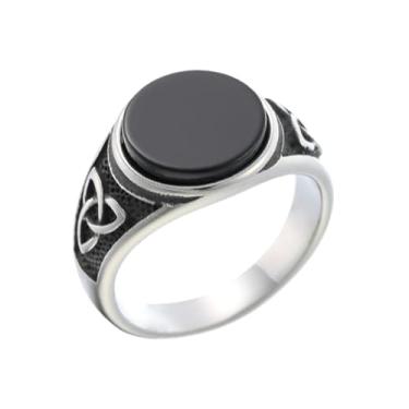 Imagem de Sinoyp Anel de runa viking para homens – Anel de declaração de pedra de zircônia cúbica preta, presente de joia de aço inoxidável nórdico, Sem pedra preciosa