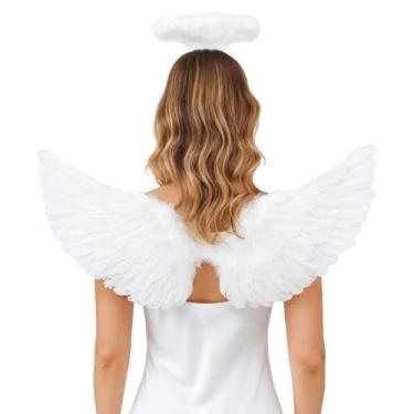 Imagem de Kit Fantasia Asa De Anjo E Tiara Com Led Carnaval Festa Halloween Adulto Bloquinho (Branco)