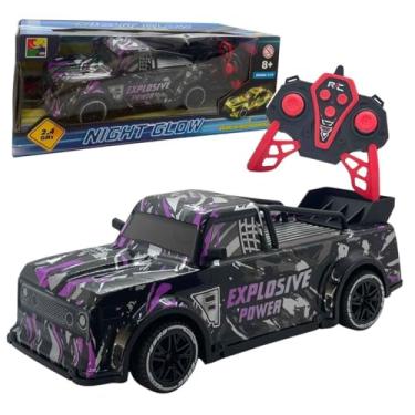 Imagem de Carrinho Controle Remoto Pick Up Night Glow Com Bateria Recarregável, Caminhonete 1:14 (Roxo)