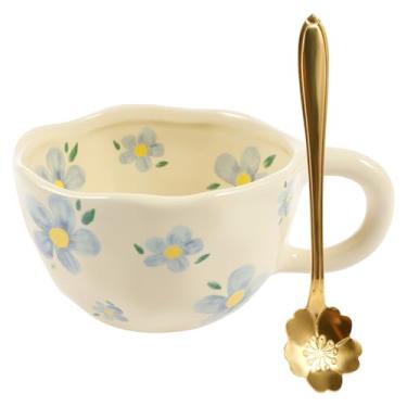 Imagem de Tcwhniev Caneca de chá de cerâmica, canecas de flores vintage com alça, copo de porcelana de chá fofo, canecas de café de cerâmica requintadas, canecas estéticas versáteis, xícara de porcelana de chá