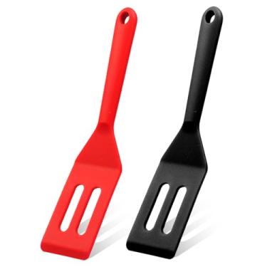 Imagem de Conjunto de espátula de brownie de silicone, resistente ao calor, espátula antiaderente para ovos, crepe, bife, pizza (2, preto + vermelho (conjunto C))