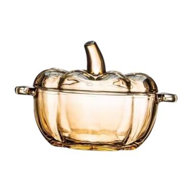 Imagem de Generic Prato de vidro para doces com tampa, organizador de potes de doces, pote de biscoitos, tigela em formato de abóbora para centro de mesa de festa, Âmbar