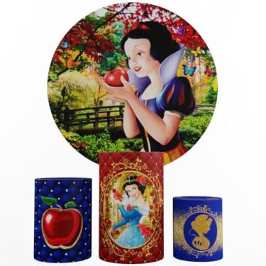 Imagem de Kit Decoração Festa, Painel Branca de Neve + Trio Capas De Cilindros (Color 02)