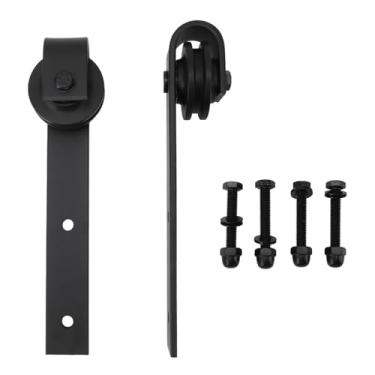 Imagem de Kit deslizante para porta de celeiro, roldanas de trilho deslizante de porta de aço carbono, estrutura sólida resistente para armazém (preto)