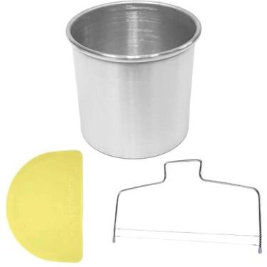 Imagem de Kit Forma Bolo 10cm Espátula Raspadora Meia Lua Nivelador Mini Redonda