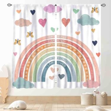 Imagem de TKUYO Cortinas arco-íris pastel, crianças, meninas, bebê, boho, fofa, inspiradora, citações motivacionais, arco-íris, colorido, cortina de janela para quarto, sala de estar, berçário, sala de aula