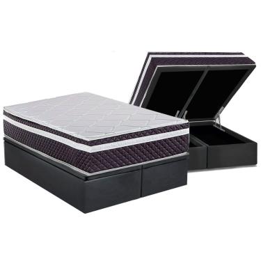 Imagem de Cama Box Baú King: Colchão Molas MasterPocket Ensacadas Herval C1789 + Base CRC Suede Gray (193x203)