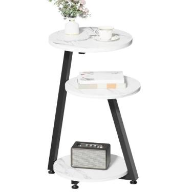 Imagem de Mesa lateral BEWISHOME redonda de mármore com prateleiras de 3 camadas