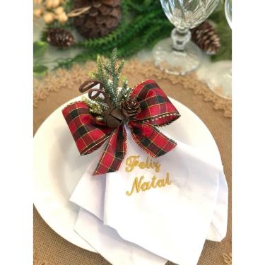 Imagem de Anel Porta Guardanapo Decoração Natal Vermelho Xadrez 06 Un