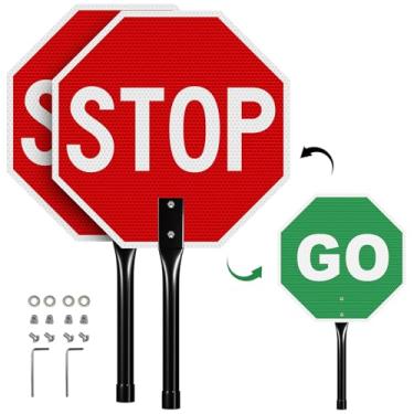 Imagem de Pacote com 2 placas Stop Go com alça de metal