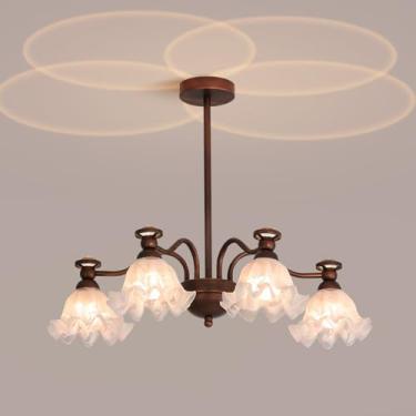 Imagem de Lustre de vidro com flores para sala de jantar, lustre vintage floral para quarto, luminária pendente Sputnik, luzes de teto suspensas retrô para sala de estar, quarto, restaurante