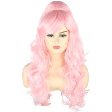 Imagem de Topcosplay Peruca feminina colmeia rosa longa encaracolada fantasia de Halloween acessório drag queen perucas