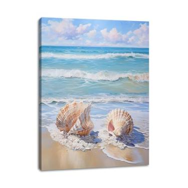 Imagem de daktenn Decoração de imagem de praia pintura de oceano impressões de arte de parede de concha no litoral arenoso litoral concha concha arte de parede para sala de estar decoração de parede banheiro