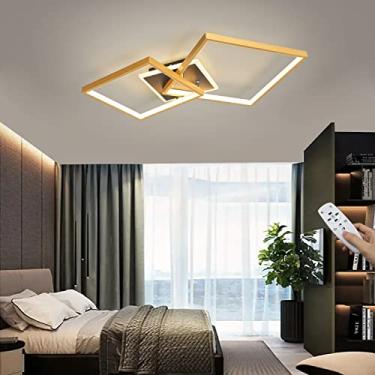 Imagem de Luminária de teto LED moderna com controle remoto, luminária de teto com design retangular, iluminação de acrílico e alumínio para quarto, cozinha, sala de jantar, estudo, varanda (dourada,