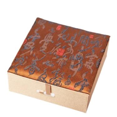 Imagem de Only My Live Home Pulseiras estilo chinês jacquard caixas de joias para armazenamento, caixa quadrada de embalagem de joias de tecido brocado com enchimento de algodão (café (palavra china), 12 x 12 x