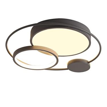 Imagem de Luminária de teto LED moderna para quarto, luminária de teto criativa com design de anel oval redondo, iluminação de teto de metal cinza, regulável com controle remoto, iluminação de lustre,