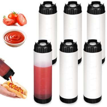 Imagem de Kifmurase 6 garrafas de espremer condimentos, garrafas de ketchup invertidas de 473 ml, dispensador de molhos de plástico de espremer, dispensador recarregável de válvula grande, recipiente de