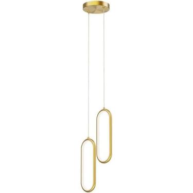 Imagem de Lustre LED moderno pendente iluminação dourada luminária de teto LED anel integrado lâmpada suspensa 2 luzes latão linear lustre luz para sala de jantar cozinha quarto sala de estar, ouro 29