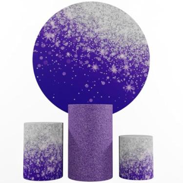 Imagem de Kit Decoração Festa, Painel Glitter + Trio Capas De Cilindros (Color 05 Prata Roxo)