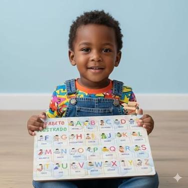 Imagem de Brinquedo Pedagógico Educativo Em Madeira Alfabeto Ilustrado De Encaixe Grande