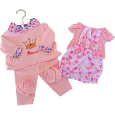 Imagem de Kit Roupinha Boneca Bebê Mamãe Reborn Jardineira + Pijama 5 Peças