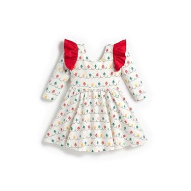 Imagem de MONICA + ANDY Vestido Let's Dance com babados duplos para bebês meninas, Luzes de árvore de Natal, 6-9 Meses
