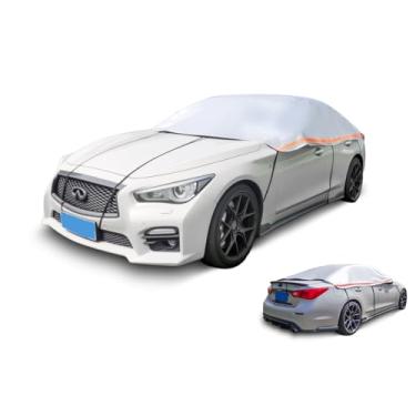 Imagem de J&J Capa de meio carro, capa de para-brisa para gelo e neve, à prova de vento, não vai soprar. Fácil de colocar, poeira, proteção solar, cobertura para todos os climas, capa de janela traseira frontal