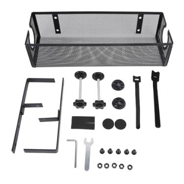 Imagem de Munefe sob a bandeja de gerenciamento de cabos de mesa, sem bandeja de cabos de mesa de malha de broca, organizador de cabo de mesa trapezoidal de furo redondo para escritório de (Preto)