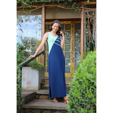 Imagem de Vestido Pau a Pique Longo Azul Marinho e Verde