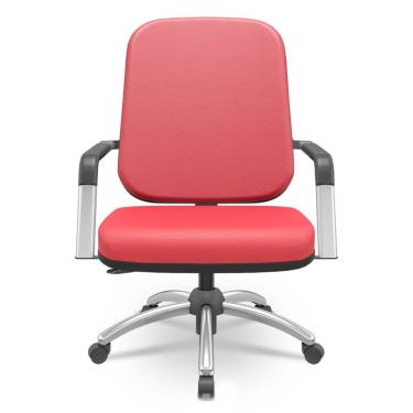 Imagem de Cadeira de Escritório Giratória com Braço Cromada Magno P03 Vinil Vermelho - Lyam Decor