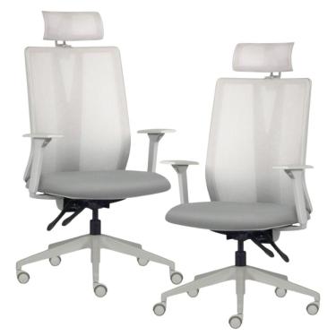 Imagem de Kit 2 Cadeiras Escritório Giratória Presidente Flow F02 Base Cinza Sintético Cinza - Lyam Decor