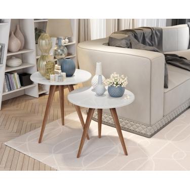 Imagem de Conjunto 2 Mesas Retrô Pés Palito Lateral e Apoio PARIS - Branco - Comprar Moveis Em Casa